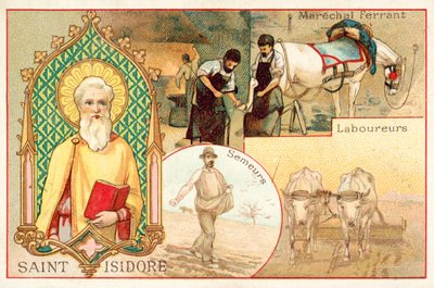 Aziz Isidore, çiftçilerin ve gündelikçilerin koruyucu azizi (chromolitho) by French School
