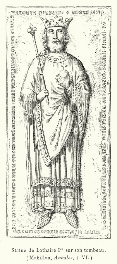 Mezarında I. Lothair Heykeli (gravür) by French School