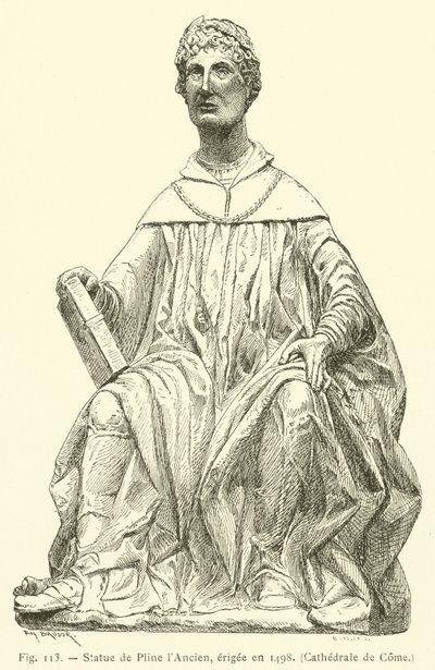 1498 yılında dikilmiş Yaşlı Pliny Heykeli, Come Katedrali (gravür) by French School