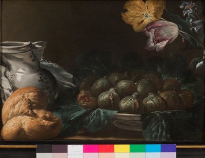 İncir, sürahi, çiçek ve ekmek tabağı ile natürmort, 1740-50 by French School