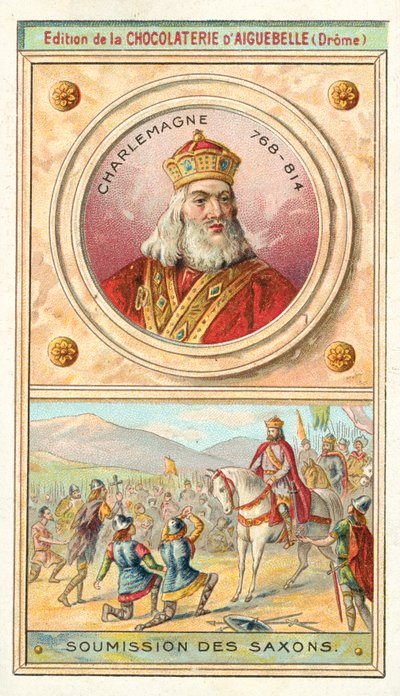 Saksonların Charlemagne'a Gönderilmesi, 785 (chromolitho) by French School