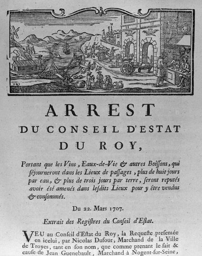 Şarap ve Alkollü İçkiler Şehrinin Girişindeki Vergi Dairesi, 22 Mart 1707 tarihli Danıştay Kararnamesi, Paris Devlet Konseyi Sicillerinden, 1739 (bkz. by French School