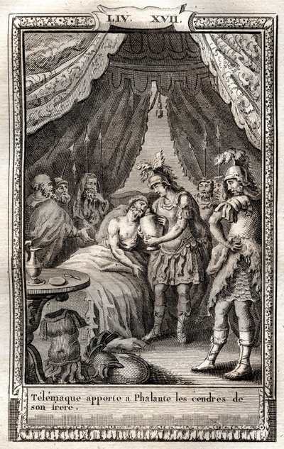 Telemaque, Phalante yaralarıyla ilgilenir ve ona kardeşinin küllerini getirir - Francois de Salignac de La Mothe-Fenelon dit Fenelon