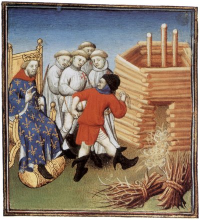 Tapınakçılar, 1310'da Fransız kralı Philippe IV le Bel'in gözetiminde idam edilecek, aydınlatma by French School