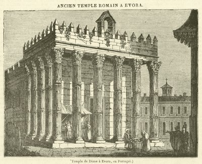 Temple de Diane a Evora, Portekiz (gravür) by French School