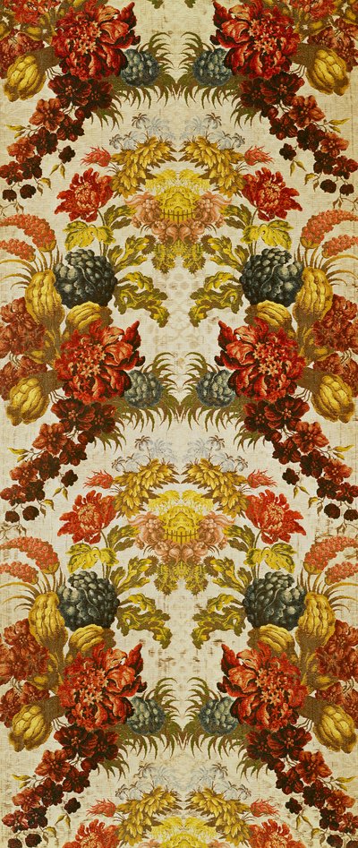 Tekrar eden çiçek desenli tekstil, Lyon atölyesi, c.1740 (ipek brokar) by French School