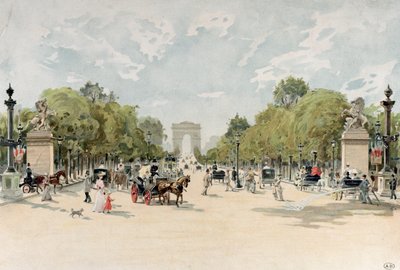 Avenue des Champs-Elysees, 1895 dolayları (kağıt üzerinde wc) by French School