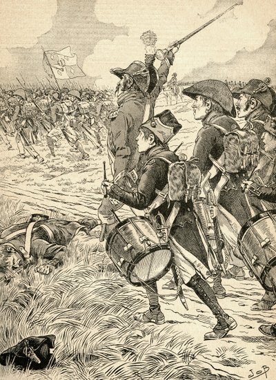 1800'de İtalya'da Marengo Savaşı, Napolyon Bonapart komutasındaki Fransız kuvvetleri ile Avusturyalılar arasında savaştı. Agenda Buvard du Bon Marche'tan 1917'de yayınlandı. by French School