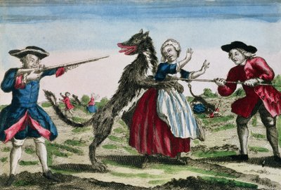 Gevaudan Canavarı, Basset tarafından yayınlandı, 1764 (renkli gravür) by French School