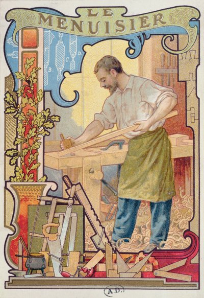 Marangoz, el sanatları üzerine bir kitaptan illüstrasyon, 1899 dolayları by French School