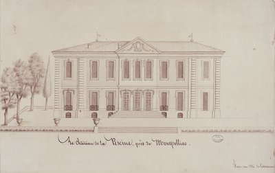 Montpellier yakınlarındaki Chateau de la Piscine, Mösyö de Cenani tarafından çizilmiş (kalem ve kağıt üzerine mürekkep) by French School
