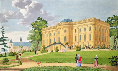 Montmorency Şatosu, Paris yakınlarında, c.1815-20 (renkli gravür) by French School