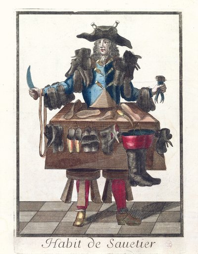 The Cobbler, alegorik bir kostüm tasarımı, Larmessin ailesinden biri tarafından oyulmuş bir görüntüden sonra, c.1640-84 by French School