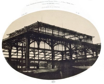 Halles merkez pazarının inşaatı, Revue generale de larchitecture et des travaux publics, 1856 (foto litho) by French School