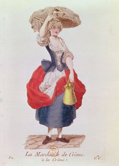 The Cream Seller (renkli gravür) by French School