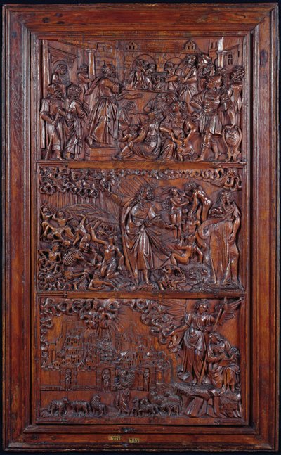 The Credo, Panel IV: The Remission of Sins, Ezekiels Vision of the Dry Bones ve St. Johns Vision of Jerusalem, 1587 (tahta) (ayrıca bkz. 414036-8). by French School