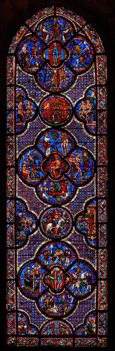 The Good Samaritan penceresi Story and Genesis (w44) by French School