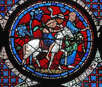 The Good Samaritan penceresi: kurbanı bir hana getirir (w44) by French School