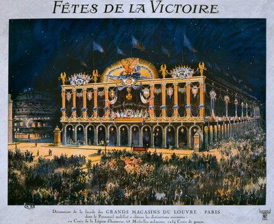 Grands Magasins du Louvre, 1918 Zaferi kutlamaları için dekore edilmiş, 14 Temmuz 1919 by French School