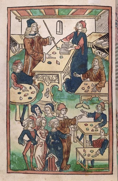 Kuyumcular Dükkanı, 1491 (renkli gravür) by French School