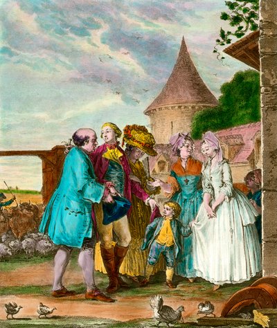 Rab ve çiftçisi. 18. yüzyıl gravürü. Özel koleksiyon. by French School