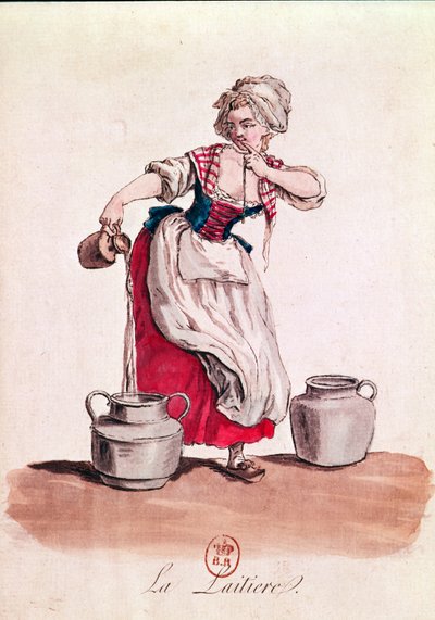 Sütçü Kız, 1785 (renkli gravür) by French School