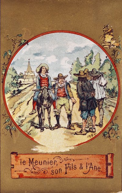 Değirmenci, Oğlu ve Eşek, 1880 dolayları (renkli gravür) by French School