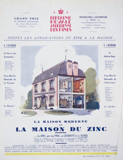Modern Ev bir Çinko Evdir, LArt Menager dergisinin Mayıs 1927 reklamı by French School