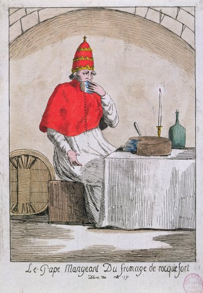 Papa, Rokfor peyniri yiyor, 1791 by French School