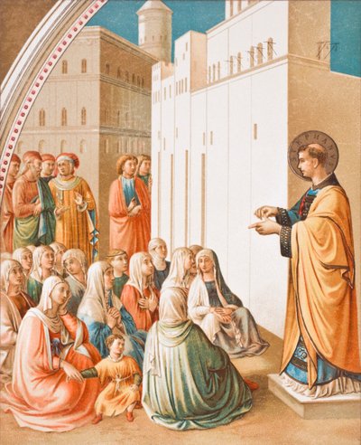 St.Stephen'ın Vaaz Edilmesi, Fra Angelico'nun fresk resminden sonra, Paul Lacroix pub'ın Orta Çağda Bilim ve Edebiyat kitabından. Londra 1878 by French School