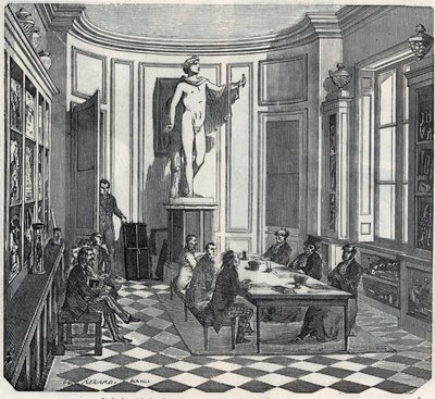 Paris Tıp Okulu - alet odasında bir sınav - Edmond Texier 1852 tarafından “Tableau-de-Paris” de gravür by French School