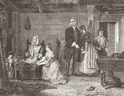 Wakefield Vekili, Gilbert Stuart Newton'un tablosundan sonra karısını Olivia ile barıştırıyor. Histoire des Peintres'ten, École Anglaise, 1867'de yayınlandı (litho) by French School