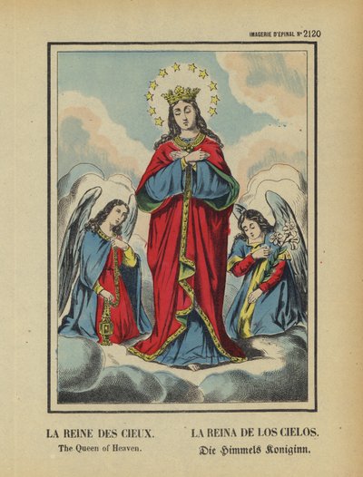 Meryem Ana, Cennetin Kraliçesi (renkli taş baskı) by French School