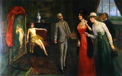 Sanatçı Atölyesi Ziyareti, 1910 dolayları (tuval üzerine yağlı boya) by French School
