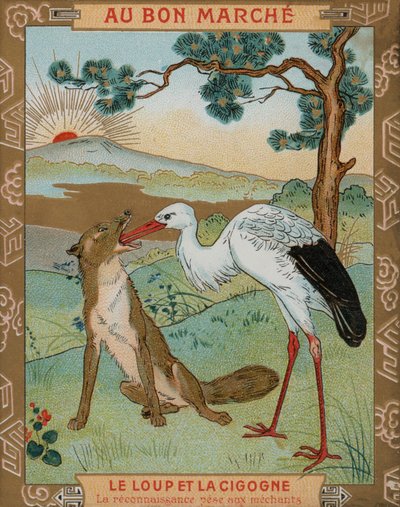 Ezop'un masallarından biri olan Kurt ve Turna (chromolitho) by French School
