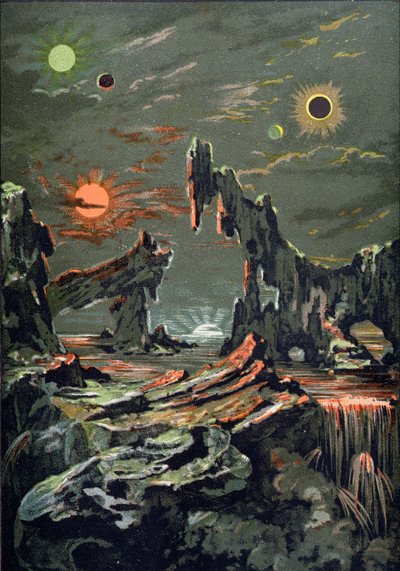 Dört Ay ve Dört Güneşin Dünyası, Camille Flammarion (1842-1925) 1881 tarafından yazılmış Astronomie Populaire