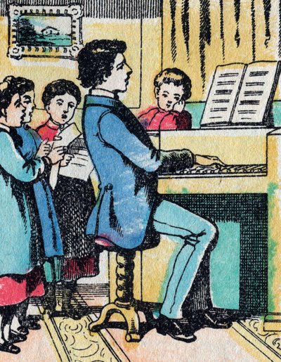 İyi ailelerden gelen kızlar için aktiviteler: müzik öğrenme - Epinal resim - 19. yüzyıl (gravür) by French School