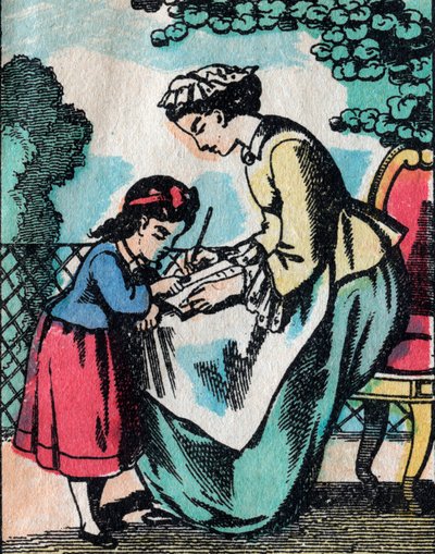 İyi ailelerden gelen kızlar için etkinlikler: okuma dersi - Epinal resim - 19. yüzyıl (gravür) by French School