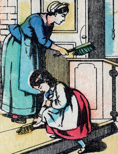 İyi ailelerden gelen kızlar için aktiviteler: ev işi - Epinal resim - 19. yüzyıl (gravür) by French School