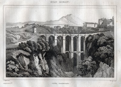 Köprünün çift kemerli kemerleri vardır - CIVITA CASTELLANA - Viterbo Eyaleti - İtalya - M. de Norvins, Ch. Nodier 1834-1836. by French School