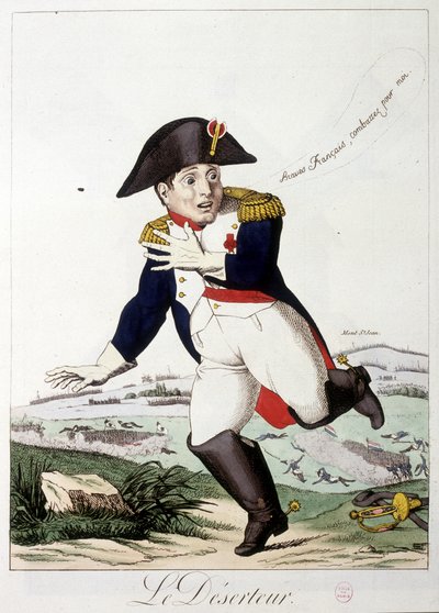 Asker kaçağı: braves francais, continue for me"" - "Napoleon I" içinde, karikatürler, kukla koleksiyonu, c. 1814-1815. by French School