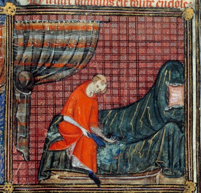 Rüya, detay: The Lover elbiseleri. Jean de Meun, Jean de Meung veya Jean Chopinel, Jean Clopinel (v.1240-1305), yaklaşık 1370. Chantilly, Musee Conde by French School