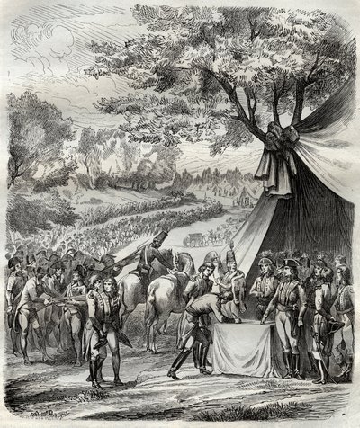 Vendee savaşının sonu - Hoche Bretonlarla bir anlaşma imzaladı - Vendee Devrimi - La pacification de la Vendee - Accords de la Mabilais, 20 Nisan 1795 - General Hoche ve şefler chouans arasında imza - Mabilais Antlaşması