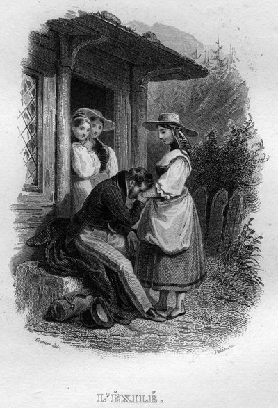 Fransız şair ve söz yazarı Pierre Jean de Beranger (1780-1857) tarafından “Works Completes” (1834) adlı filmde Chanson de Beranger sürgünü. by French School