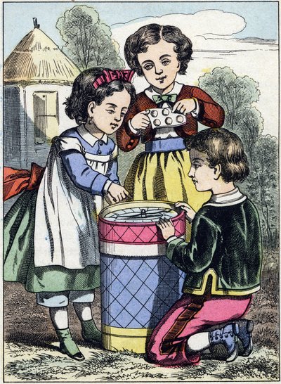 Makaron oyunu. “Çocukluğun oyunları” adlı resim albümünden gravür. Epinal görüntüsü, 19. yüzyıl sonu. 32 sayfa. Dim: 20x14cm by French School