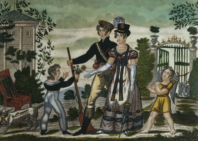 Avcıların dönüşü, levha 4, 19. yüzyılın başları (renkli gravür) by French School