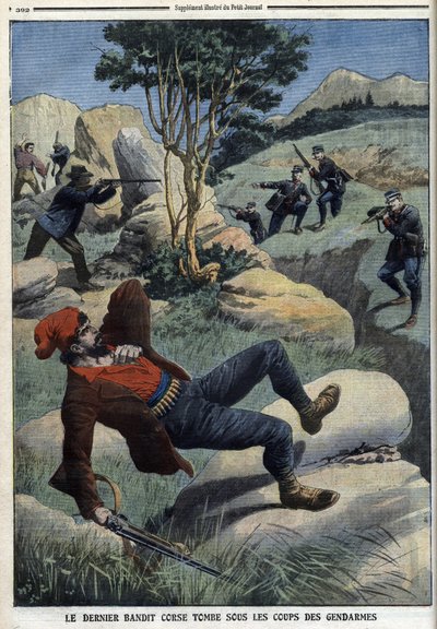 Son Korsikalı eşkıya, jandarmaların darbelerine maruz kalıyor: 5 Aralık 1909 tarihli “Le Petit Journal” (gravür) by French School