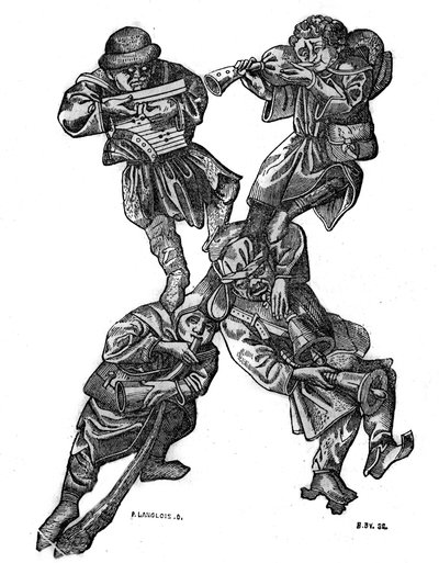 Dört müzikal karakterden oluşan grotesk alfabenin X harfi, 1466'da yapıldı. "" Pitoresk mağaza"da" 1836 by French School