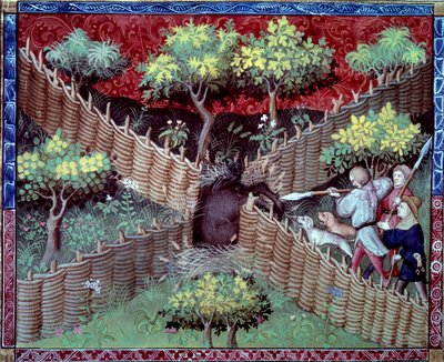 Gaston III Phoebus, Kont Foix, Bearn Lordu (1331-1391) tarafından “Avlanma Kitabı”ndan alınan minyatür yaban domuzu avı by French School