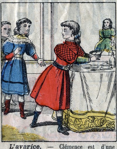 Yedi ölümcül günah: açgözlülük. 19. yüzyılın sonlarında epinal görüntüleme. (Ben sette peccati o vizi Capitali) by French School